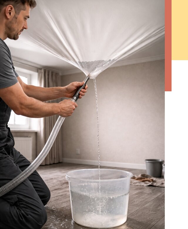 Слив воды с натяжного потолка в прохладном от 2708 руб. быстро и недорого | ОТДЕЛОЧНИК-Прх