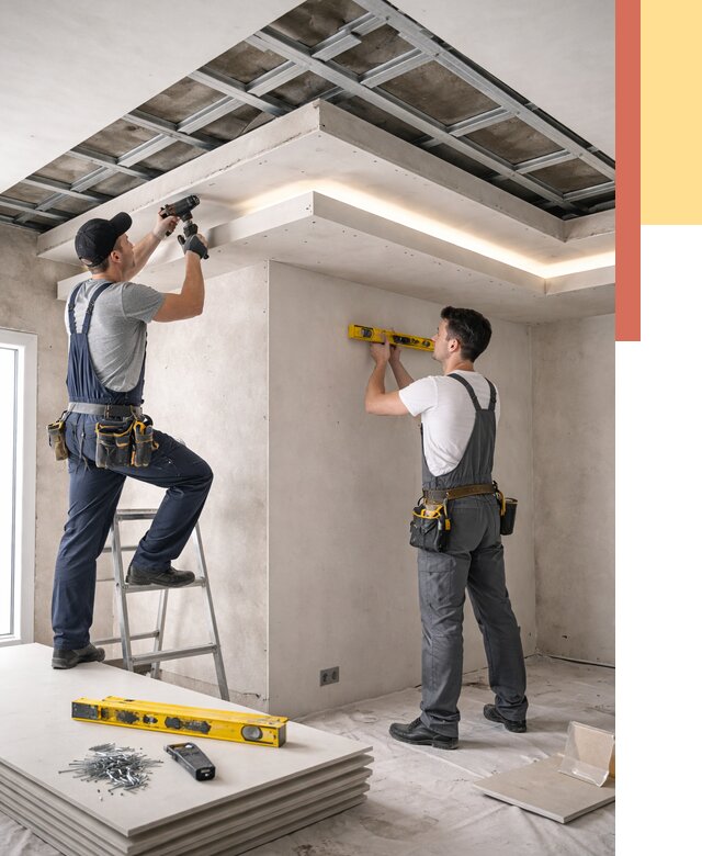 Двухуровневый потолок из гипсокартона в прохладном от 1571 руб. под ключ | ОТДЕЛОЧНИК-Прх