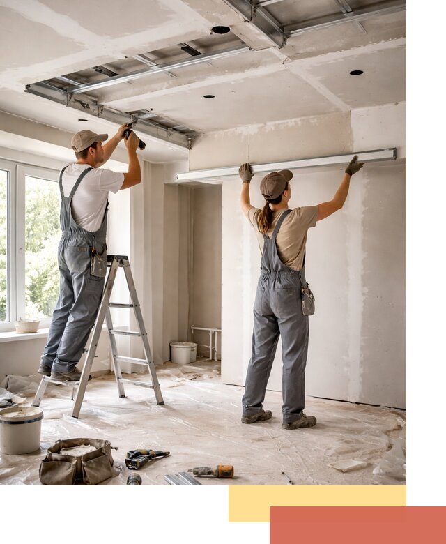 Монтаж многоуровневого потолка из гипсокартона в прохладном