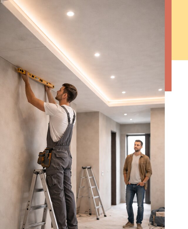 Потолок из гипсокартона с подсветкой в прохладном от 812 руб./м2 под ключ | ОТДЕЛОЧНИК-Прх