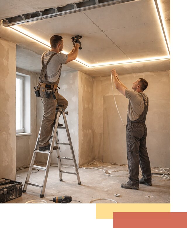 Потолок из гипсокартона с подсветкой в прохладном