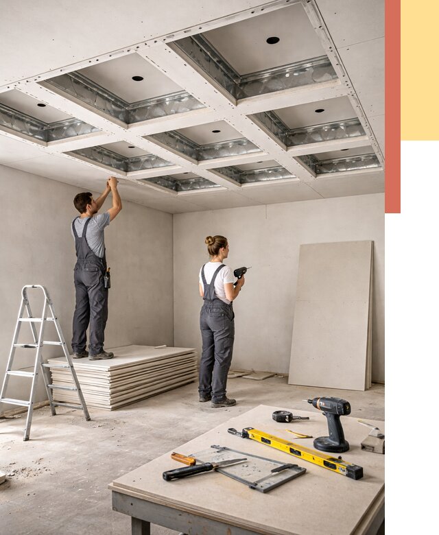 Кессонный потолок из гипсокартона в прохладном от 2004 руб. — монтаж и под ключ | ОТДЕЛОЧНИК-Прх