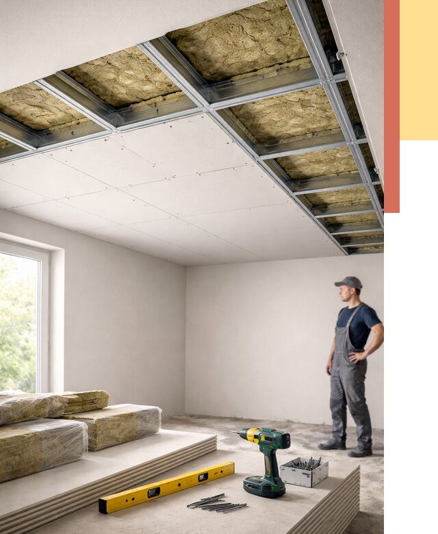 Звукоизоляция потолка ГКЛ в прохладном от 1029 руб. — монтаж под ключ | ОТДЕЛОЧНИК-Прх