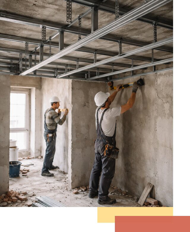 Монтаж каркаса потолка из профильного профиля в прохладном