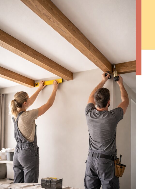 Монтаж декоративных балок на потолок в прохладном от 4550 руб. — ОТДЕЛОЧНИК-Прх