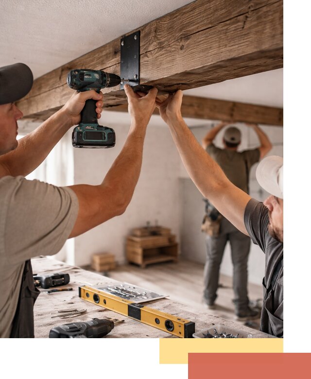 Монтаж декоративных потолочных балок в прохладном